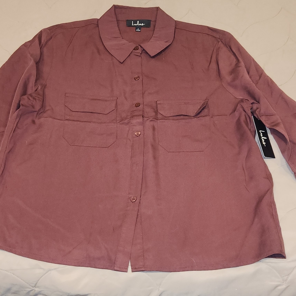 LULU'S Burgandy Long Sleeve Button Up Shirt